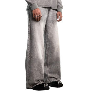 Pantalon en jean noir ample, pantalon en denim vintage délavé à l'acide avec poches décontractées, jean en vente promotionnelle avec logo personnalisé - Product Image 5