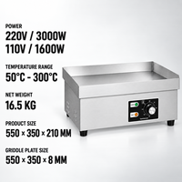 Plaque de cuisson électrique commerciale 110V 220V double tension, compacte, de comptoir, en acier inoxydable, pour Teppanyaki et burgers