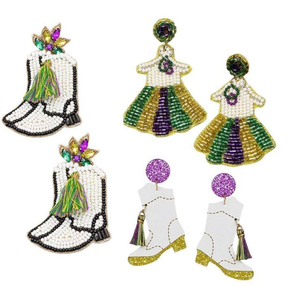 Artisanal <b>Mardi</b> <b>Gras</b> <b>Bead</b> Embroidery Earrings Festive Pearl Drop Seed <b>Bead</b> Parade Collection for Parades and Celebrations - Product Image 3