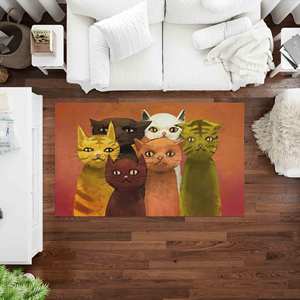 Tapis décoratif Six Cats Painting : Tapis d'appoint antidérapant, lavable en machine, tapis doux non tissé - Product Image 3