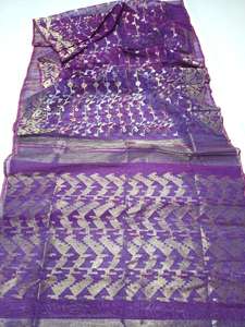 Trendy Purple Dhakai Jamdani Sharee Calidad de exportación para mujeres JAMDANI FABRIC Blue GREEN Golden Sky Blue de Bangladesh - Product Image 4