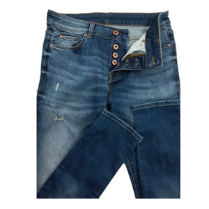 Pantalones Vaqueros de Mezclilla para Hombre, Estilo Occidental, Elásticos, Azules, Deslavados, Rotos, de Cintura Alta, Corte Regular, Holgados, con Dobladillo, Personalizados, 2026 - Product Image 6