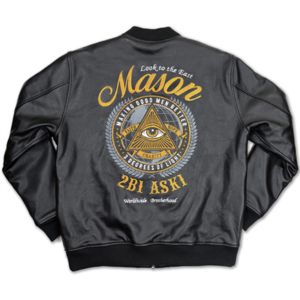 Veste en cuir Mason Limited Edition-Cuir véritable 100% | Veste fraternité homme noir avec emblème Mason brodé - Product Image 2