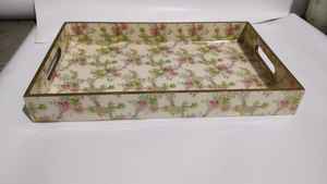 Artistic Wooden Tray Set with Enamel Print and Polished Gold Foil Finish Durable <b>Decorative</b> Serving Set Homes and Restaurants - Product Image 3