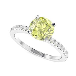 Canary Vivid Yellow Round Cut Diamond Solitaire avec Accents Bague de fiançailles pour femme - Product Image 6