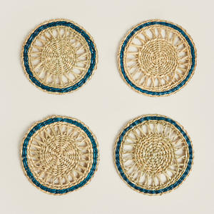 Round Seagrass Placemats Light Blue Color Wholesale Sustainable Natural Raffia Grass Placemat Art for <b>Dinner</b> <b>Table</b> Decorations - Product Image 3