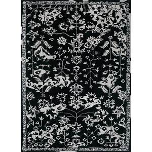 Tapis Imara en laine et viscose tufté à la main, motif floral rayé gris et noir, pour la maison, le couloir, la salle, taille rectangulaire, modèle Tra-13543 - Product Image 1