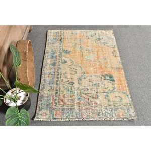 Tapis Turc Vintage Orange Bleu Patchwork Design Style Classique 2.5 X 3.8ft Laine Matériel 10mm Rectangle Forme Abstraite Latex - Product Image 4