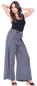 Pantalon de plage en rayonne à jambe large Pantalon fendu pour femme Boho Palazzo Pantalon solide pour femme - Product Image 3