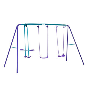 Balançoire en métal à hauteur réglable avec glissière et deux sièges pour la maison, la garderie, la maternelle, l'école, matériaux durables en acier et en plastique - Product Image 1