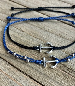 Anchor Charm <b>Bracelet</b> or Anklet // Waterproof <b>Adjustable</b> Wax Cord Jewelry, Nautical Sailing Surfing Swimming Summer Accessories - Product Image 2