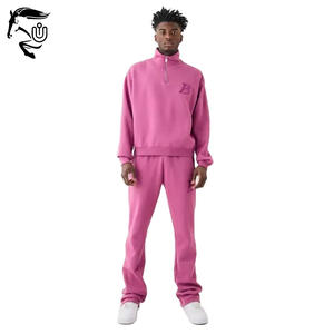 Sudadera con cuello de cremallera y cuarto bordado con logotipo personalizado para hombre, conjuntos de pantalones apilados lisos de gran tamaño de algodón 100%, estilo de chándal - Product Image 6