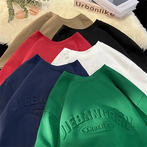 Camiseta de Algodón con Logotipo Personalizado en Relieve para Hombre, Estilo Urbano Holgado, Color Sólido, Manga Corta - Product Image 4