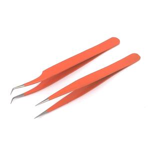 Pince à cils professionnelle incurvée orange faite à la main 100% Grip avec pointe en fibre 0.03mm cils ne glissent jamais - Product Image 6