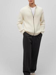 Simple ample hommes Cardigan pull 100% coton fermeture éclair tricot Cardigan veste pull pull 100% coton fermeture éclair à capuche - Product Image 3