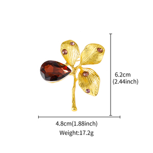 Nueva moda oro trébol de cuatro hojas broche lágrima cristal diamante botánica flor alfileres ramillete ropa boda niños - Product Image 2