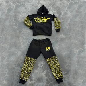 Chándal de invierno para hombre vintage, pantalones de chándal con estampado de felpa francesa de algodón 100% y Sudadera con capucha desgastada - Product Image 1