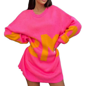 Cárdigan Largo Casual de Cuello Redondo para Mujer, Otoño/Invierno, con Logotipo Frontal Personalizado OEM/ODM y Patrón Geométrico - Product Image 1