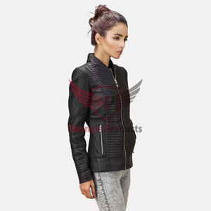 Cazadora de cuero genuino de secado rápido para mujer de diseñador Chaqueta tejida cómoda y personalizable Características transpirables - Product Image 1