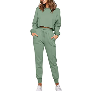Mujer otoño 2025 sólido dos piezas Sudadera con capucha pantalones de chándal Casual al aire libre Joggers traje 100% algodón - Product Image 6