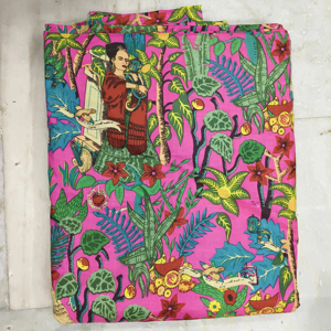 Tissu en coton jungle cambric 60x60 imprimé à l'écran, motif floral, couleur naturelle, léger, vêtements décontractés pour filles et garçons, robes en gros - Product Image 1