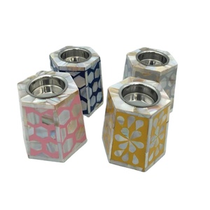 Set of 4 Bakhoor Incense Burner with Mother of Pearl and Bone Inlay Trending Home Decoration in Gulf Countries <b>Tealight</b> <b>Holder</b> - Product Image 1
