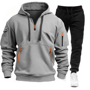 Ocio Fitness Sports Suit Hombres Nueva primavera y otoño Multi-Bolsillo Cremallera Sudadera con capucha + Pantalones de chándal Conjunto de jogging de dos piezas coreano - Product Image 1