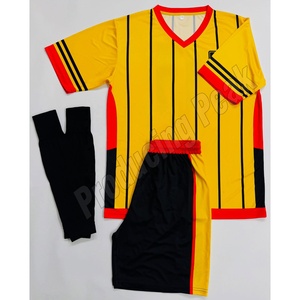 Ensemble de maillots de football personnalisés pour hommes, jaune, noir, rouge, rayé, col en V, manches courtes, polyester respirant, toutes saisons, taille adulte - Product Image 6