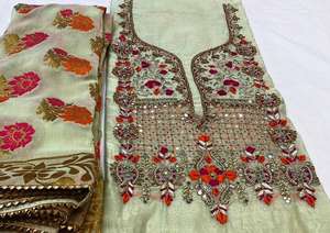 Costumes de créateur moderne non cousus Premium pour femmes brodés à la main style traditionnel indien tendance pour les fêtes Organza - Product Image 2