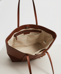 Bolso Tote de Cuero Genuino Marrón para Mujer, Bolso de Hombro Grande, Bolso de Mano Minimalista, Bolso de Compras, Bolso de Viaje, Bolso de Mano con Cremallera Interior - Product Image 4