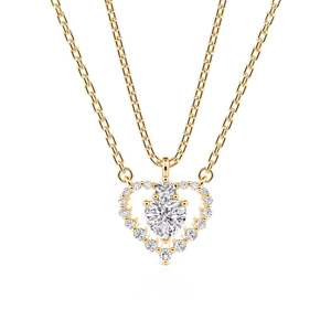 Conjunto de Collares de Amistad con Corazón Dividido en Plata de Ley Jeulia con Detalles de Perlas y Diamantes - Product Image 1