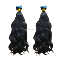 Extensions de cheveux à bandes adhésives double épaisseur de qualité supérieure, 100 % cheveux indiens vierges Remy, cuticules alignées, longueur complète, ondulées, paquets haut/bas