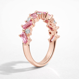 Anillo de Eternidad SHREYA DIAM en Oro Rosa y Plata 925 con Corte Esmeralda, Zafiro Rosa y Diamantes, Anillo Romántico para Mujer - Product Image 4