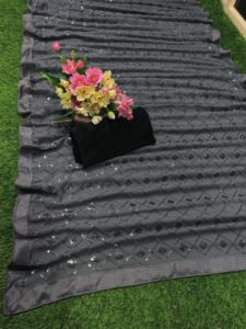 Sari de créateur de boutique indienne Dernier sari en georgette ethnique avec séquence de travail Exclusif pour les mariages de mariée Événements spéciaux - Product Image 6