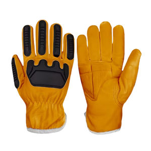 Guantes térmicos de conductor de cuero de cabra amarillo con TPR y Palma de gel de cuero y para forro resistente a Cortes, informal liso para exteriores - Product Image 1