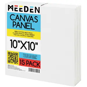 MEEDEN 15-Pack 10*10 Inches 100% Cotton 8oz Gesso-Primed Blank White Canvas Panels Canvas Boards For Art Supplies Painting