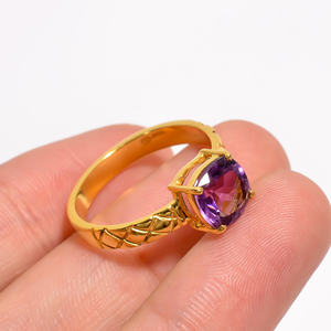 AAA + พลอยอเมทิสต์เบาะจากธรรมชาติ100% คุณภาพ925เงินสเตอริงฝังหนามเตยชุบทองแหวนแต่งงาน - Product Image 3
