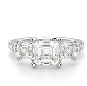 Anillo de compromiso de moissanita de tres piedras cortadas Asscher, anillos de regalo de moissanita para exportar desde la India - Product Image 1