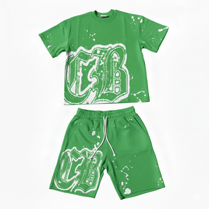 ชุดเซ็ตเสื้อยืดคอกลมแขนยาวทรงหลวมพิมพ์ลายกราฟิกสีขาวสไตล์ฤดูร้อนสำหรับทุกเพศ พร้อมกางเกงขาสั้นเอวยางยืดแบบมีเชือกผูก - Product Image 3