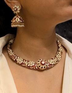 Conjunto de collar de gargantilla de primera calidad Gargantilla de Piedra Roja real con pendientes a juego Ropa de fiesta Gargantilla Collar Conjunto de joyería - Product Image 1