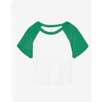 Haut court micro-côtelé blanc pour femme, style baby tee raglan, personnalisable avec appliques boutonnées, en denim/flanelle/batik, en coton respirant, coupe extensible