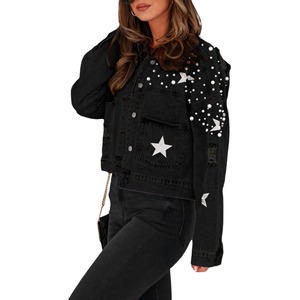 Personalizar 3D impreso recortado Jeans chaqueta Premium 100% algodón elegante mujer chaqueta nueva Casual desgastado chaqueta de mezclilla - Product Image 2