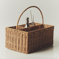 Handgemaakte Rotan Geweven Opbergmand Met Handvat Multi-Compartiment Organizer Voor Eettafel Keuken Picknick Home Decor