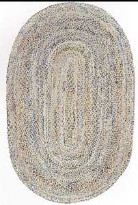 High Quality Natural Jute Denim Mix Rustic-Look Oval Area Rug Custom Size Living Room Floor <b>Mat</b> with Abstract Pattern - Product Image 4