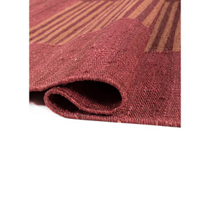 พรมลายทางด้ายถักแบบแบนจากปอกระเจาและป่าน สีแดงและสีส้ม สำหรับใช้ในบ้าน รุ่น Pdjt-392 - Product Image 2