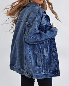 Veste en jean surdimensionnée pour femmes, streetwear, coupe ample, veste en jean déchirée, vêtements tendance, vente en gros, logo personnalisé, respirant - Product Image 3