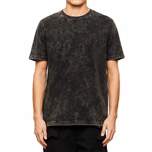 T-shirt en coton noir délavé pour homme, manches courtes, col rond, coupe ample, jersey décontracté, couleur unie, style streetwear, séchage rapide - Product Image 1