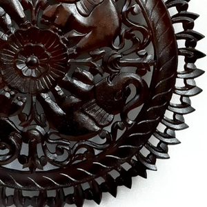 Hand Carved Wall Art <b>Decor</b> Wall Hangings Sculpture Carved Wooden Round <b>Panel</b> Home Accent Room Wall <b>Decoration</b> Walnut Finish - Product Image 4