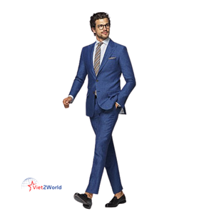 ชุดสูทสองชิ้นลำลองแนวธุรกิจของผู้ชายสไตล์แฟชั่นระบายอากาศสีพื้นสไตล์ยุโรปและอเมริกัน - Product Image 2