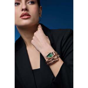 Reloj Serpiente Edición Oro Rosa con Diamantes Corte Esmeralda, Caja de Acero Inoxidable, Diseño de Serpiente, Reloj de Lujo para Regalo - Product Image 1